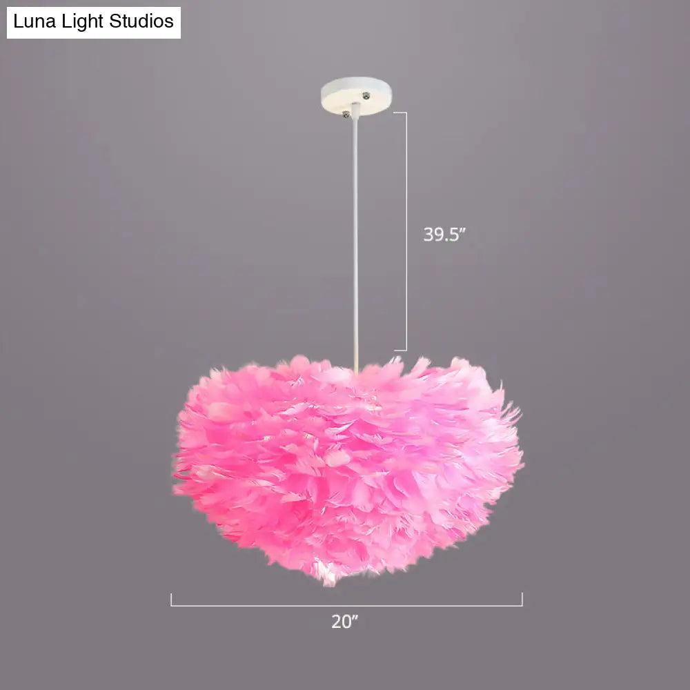 Nordic Style Bedroom Suspension Light Fixture with Feather Dome Pendant Shade