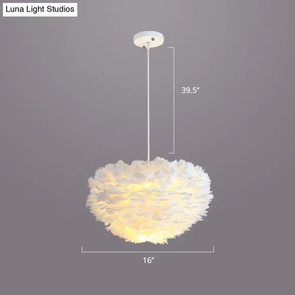 Nordic Style Bedroom Suspension Light Fixture with Feather Dome Pendant Shade