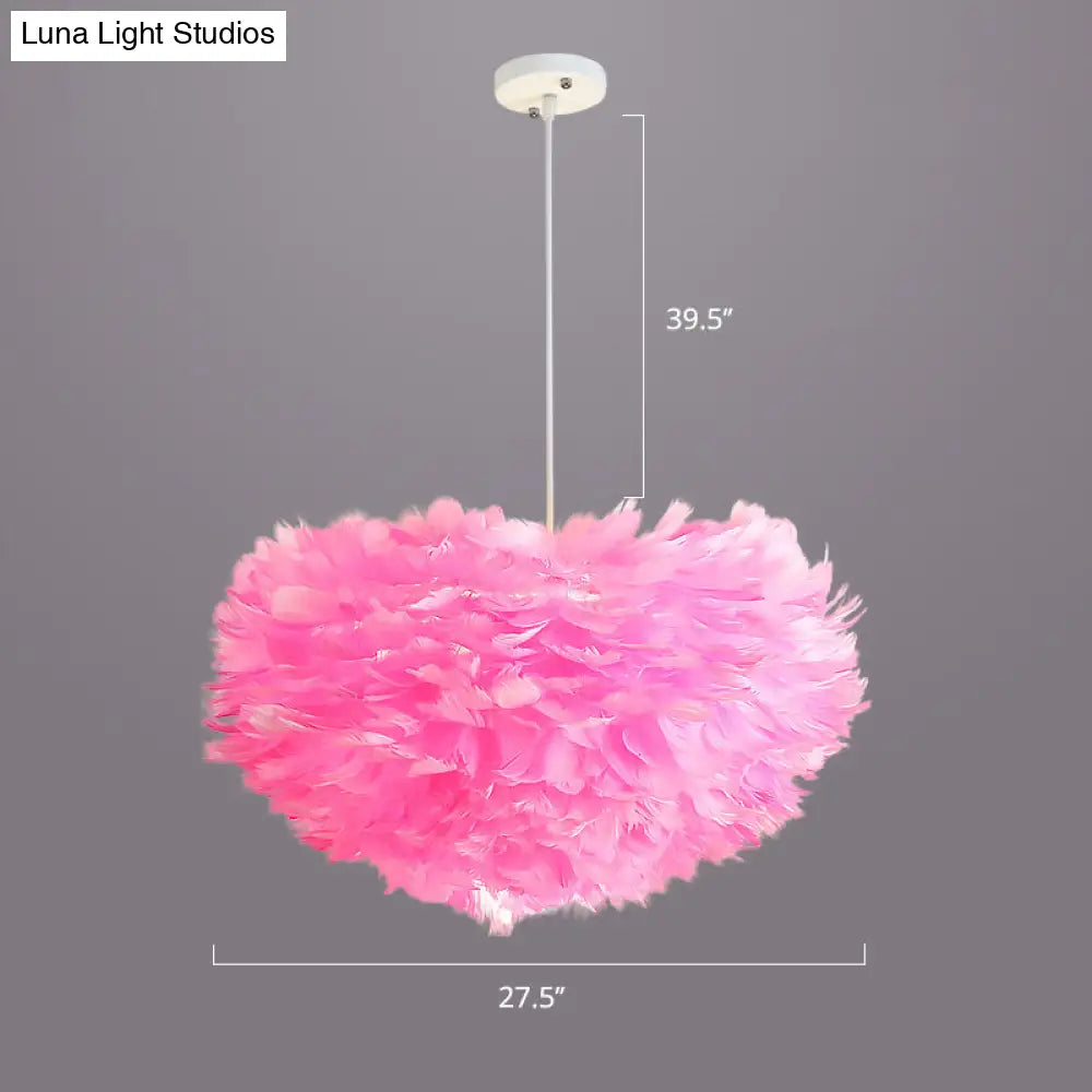 Nordic Style Bedroom Suspension Light Fixture with Feather Dome Pendant Shade