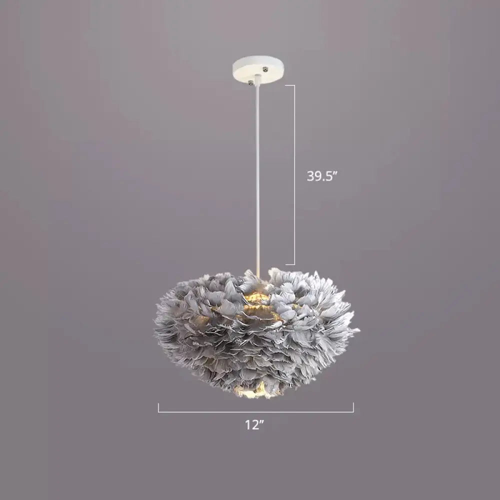 Nordic Style Bedroom Suspension Light Fixture with Feather Dome Pendant Shade