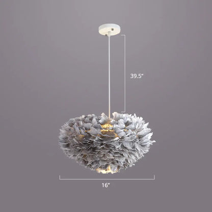 Nordic Style Bedroom Suspension Light Fixture with Feather Dome Pendant Shade