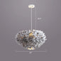 Nordic Style Bedroom Suspension Light Fixture with Feather Dome Pendant Shade