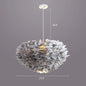 Nordic Style Bedroom Suspension Light Fixture with Feather Dome Pendant Shade