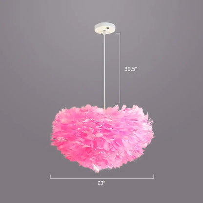 Nordic Style Bedroom Suspension Light Fixture with Feather Dome Pendant Shade