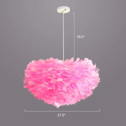 Nordic Style Bedroom Suspension Light Fixture with Feather Dome Pendant Shade