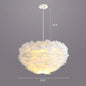 Nordic Style Bedroom Suspension Light Fixture with Feather Dome Pendant Shade