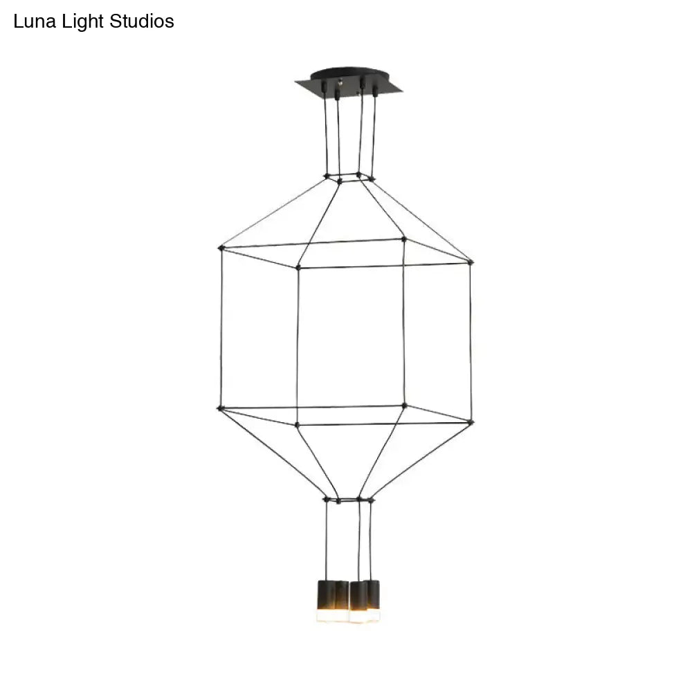 Nordic Style Black Pendant Light with 3D Square Design, 4/6 Lights, Glass Shade, and Metal Frame