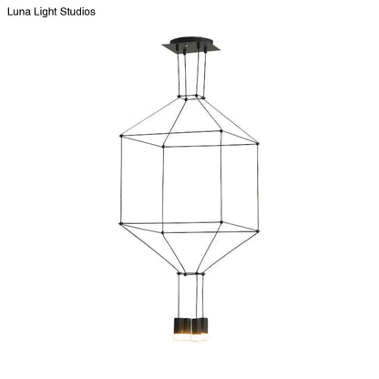 Nordic Style Black Pendant Light with 3D Square Design, 4/6 Lights, Glass Shade, and Metal Frame