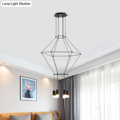 Nordic Style Black Pendant Light with 3D Square Design, 4/6 Lights, Glass Shade, and Metal Frame