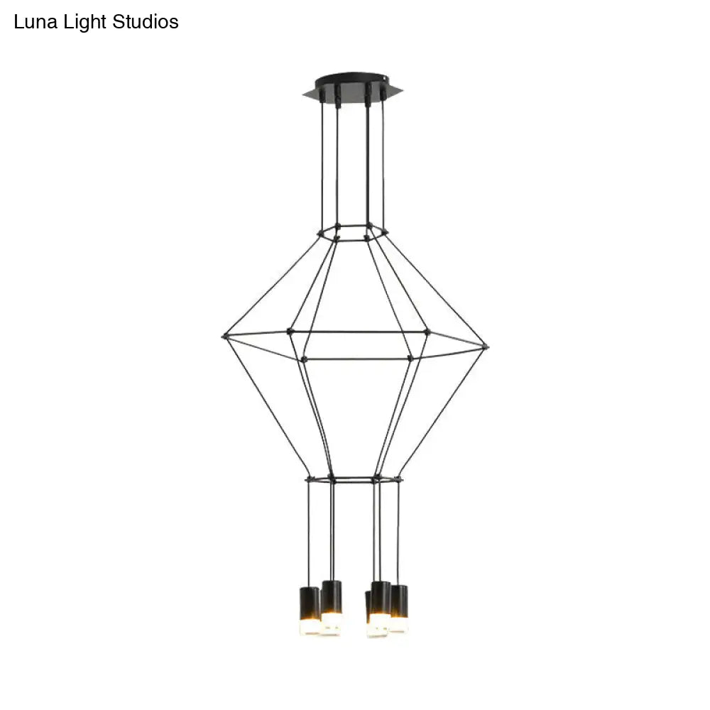 Nordic Style Black Pendant Light with 3D Square Design, 4/6 Lights, Glass Shade, and Metal Frame