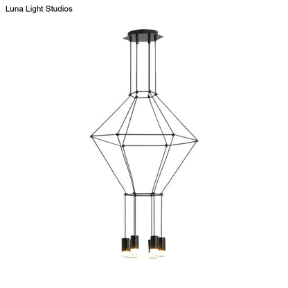 Nordic Style Black Pendant Light with 3D Square Design, 4/6 Lights, Glass Shade, and Metal Frame