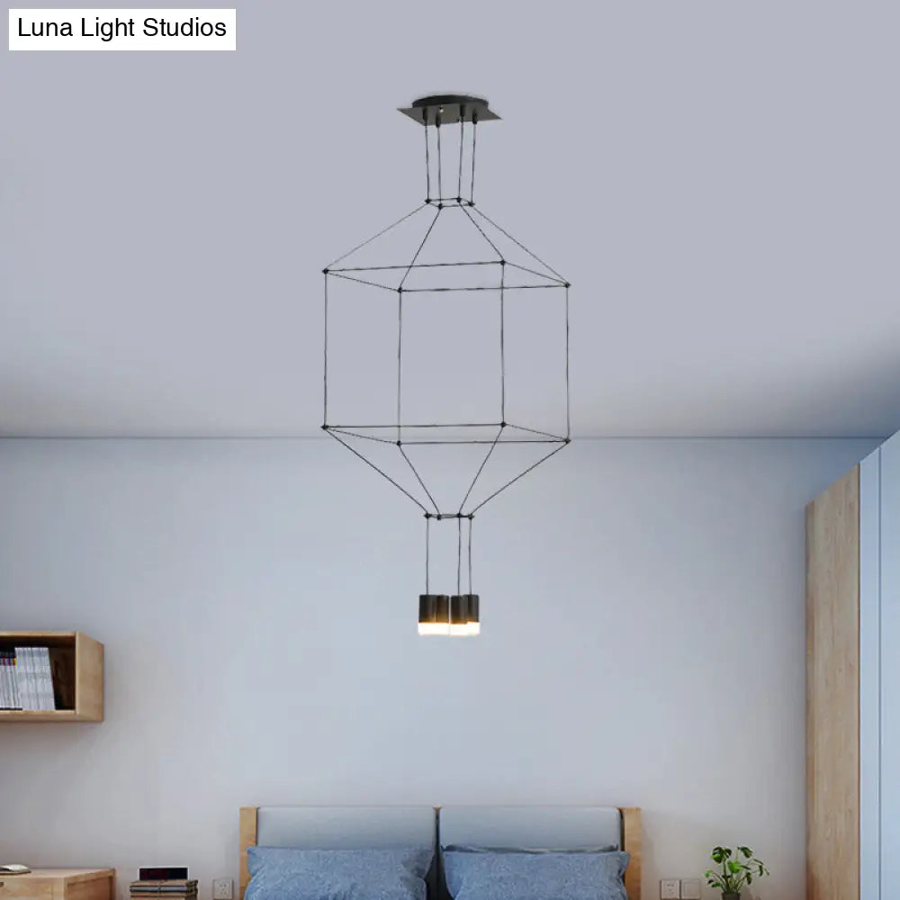 Nordic Style Black Pendant Light with 3D Square Design, 4/6 Lights, Glass Shade, and Metal Frame