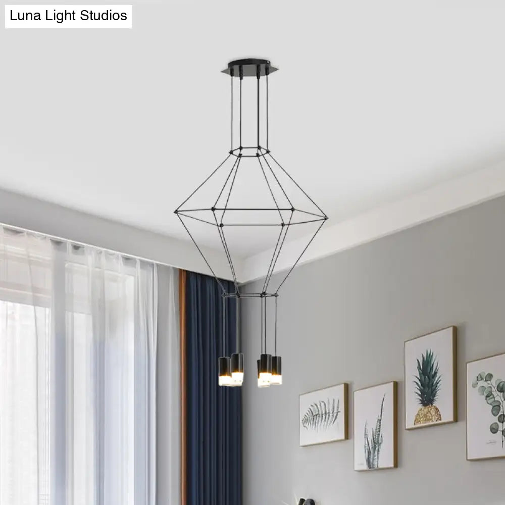 Nordic Style Black Pendant Light with 3D Square Design, 4/6 Lights, Glass Shade, and Metal Frame