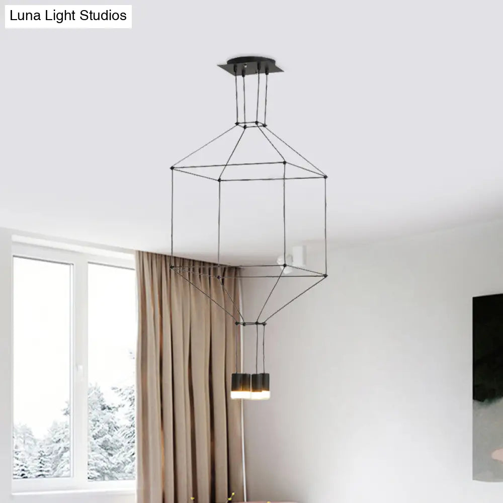 Nordic Style Black Pendant Light with 3D Square Design, 4/6 Lights, Glass Shade, and Metal Frame