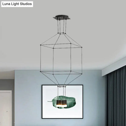 Nordic Style Black Pendant Light with 3D Square Design, 4/6 Lights, Glass Shade, and Metal Frame