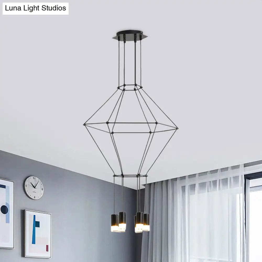 Nordic Style Black Pendant Light with 3D Square Design, 4/6 Lights, Glass Shade, and Metal Frame