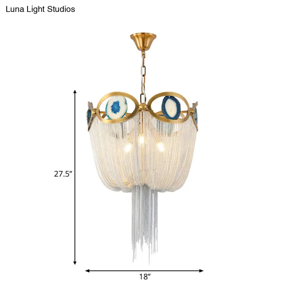 Lámpara de araña de estilo nórdico con cadena metálica estilo imperio - Modernista, dorada, 3 luces - Lámpara colgante