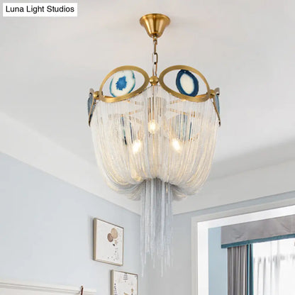 Lámpara de araña de estilo nórdico con cadena metálica estilo imperio - Modernista, dorada, 3 luces - Lámpara colgante