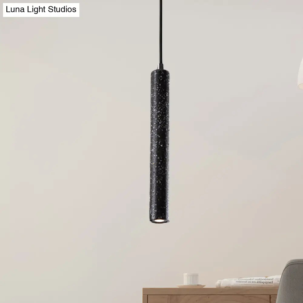 Nordic Style Concrete Pendant Light - 12"/21.5"H Tube, 1 Light, Black/White/Yellow