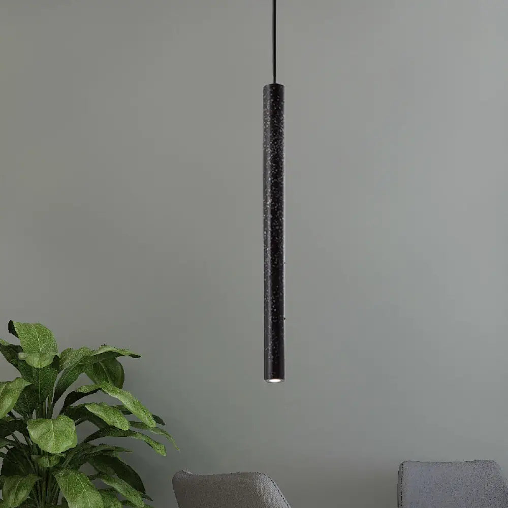 Nordic Style Concrete Pendant Light - 12"/21.5"H Tube, 1 Light, Black/White/Yellow