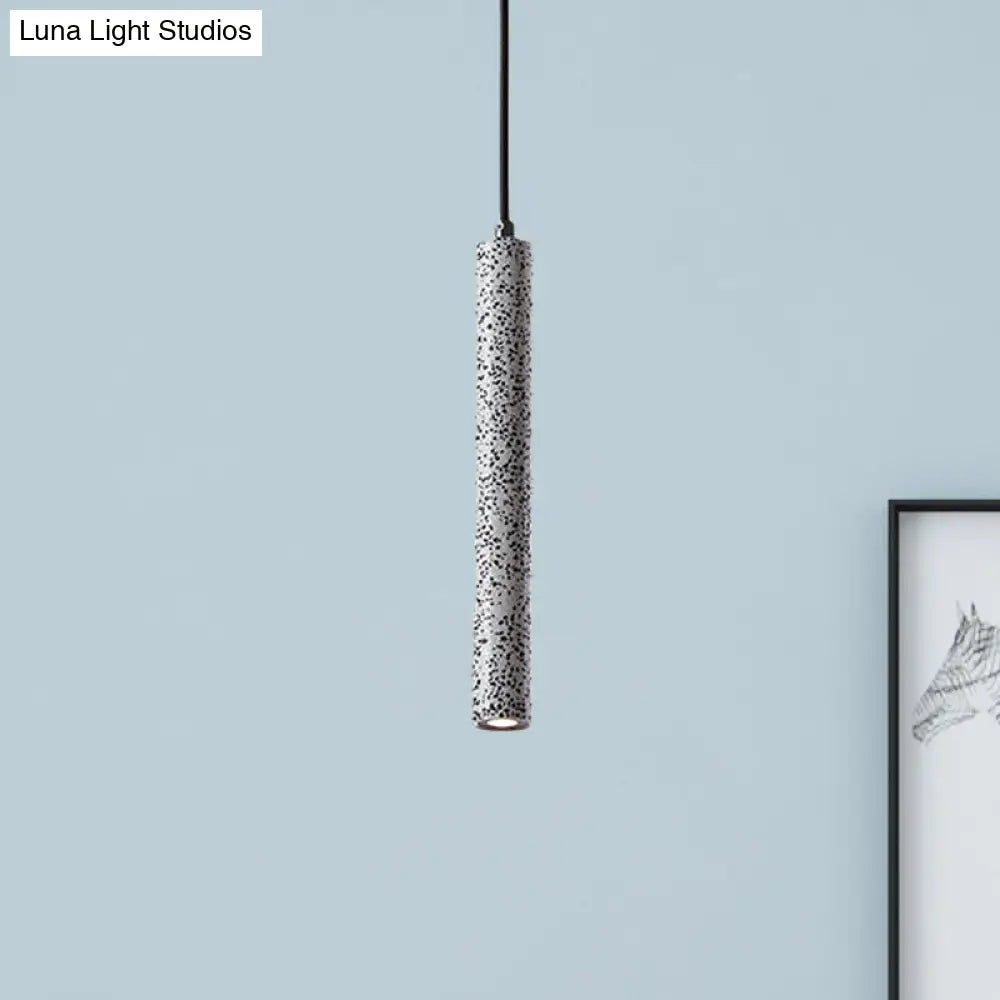 Nordic Style Concrete Pendant Light - 12"/21.5"H Tube, 1 Light, Black/White/Yellow