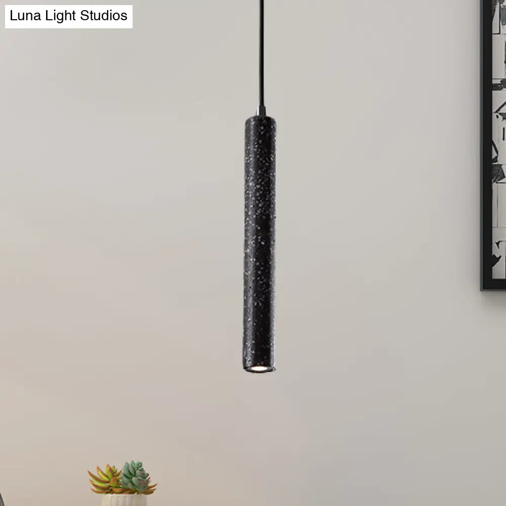 Nordic Style Concrete Pendant Light - 12"/21.5"H Tube, 1 Light, Black/White/Yellow