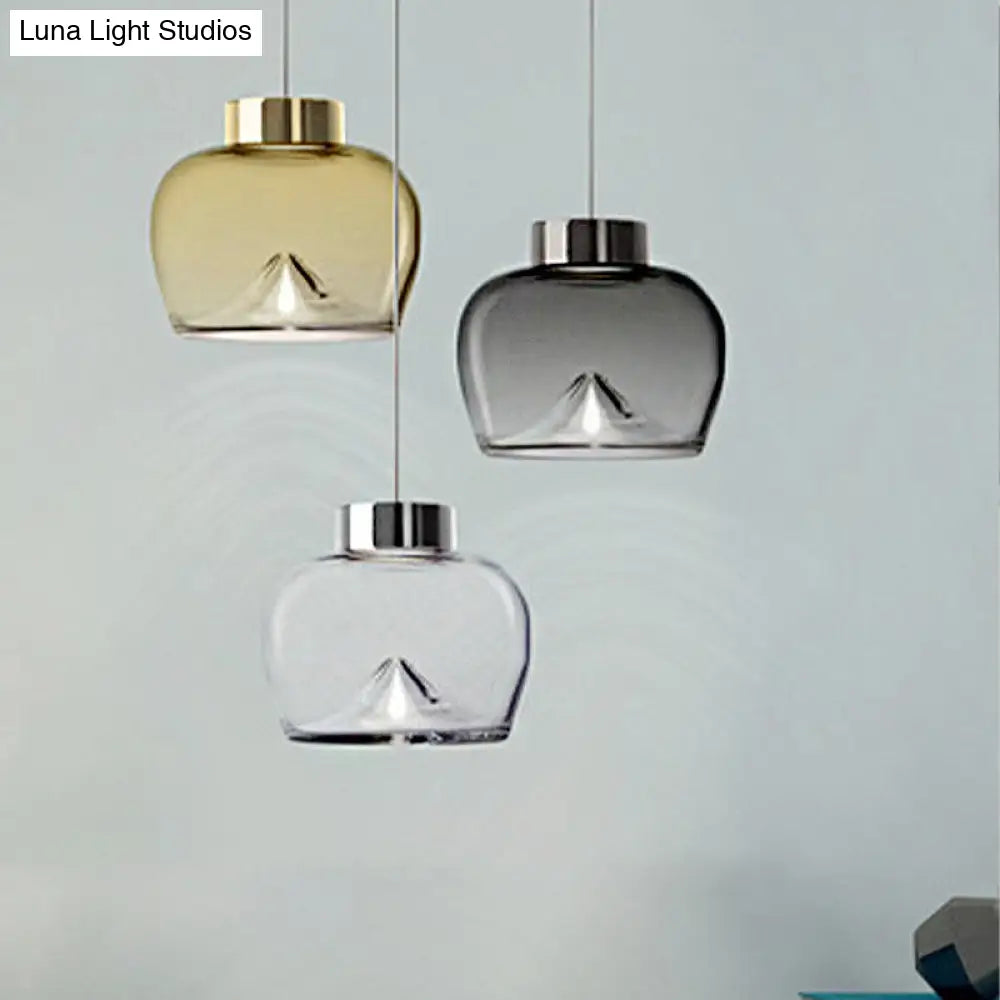 Nordic Style Dome Pendant Lighting: Tan/Clear/Smoky Glass, 1-Light Hanging Ceiling Lamp in Warm Light