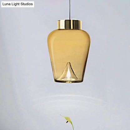 Nordic Style Dome Pendant Lighting: Tan/Clear/Smoky Glass, 1-Light Hanging Ceiling Lamp in Warm Light