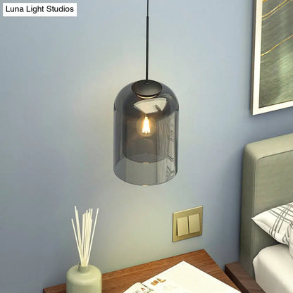 Nordic Style Dual Dome Bedside Pendant Light Fixture with Glass Shade and 1 Bulb