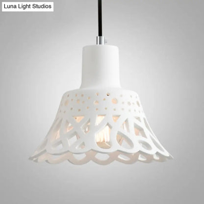 Nordic Style Etched Pendant Lighting: Concrete 1-Light Grey/White/Yellow with Geometric/Bell/Flared Shade