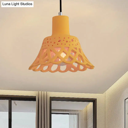 Nordic Style Etched Pendant Lighting: Concrete 1-Light Grey/White/Yellow with Geometric/Bell/Flared Shade