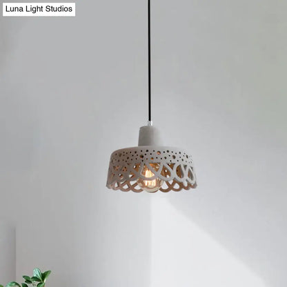 Nordic Style Etched Pendant Lighting: Concrete 1-Light Grey/White/Yellow with Geometric/Bell/Flared Shade