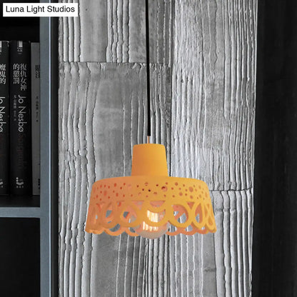 Nordic Style Etched Pendant Lighting: Concrete 1-Light Grey/White/Yellow with Geometric/Bell/Flared Shade