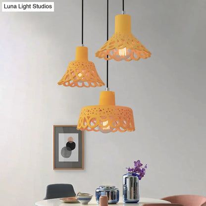 Nordic Style Etched Pendant Lighting: Concrete 1-Light Grey/White/Yellow with Geometric/Bell/Flared Shade