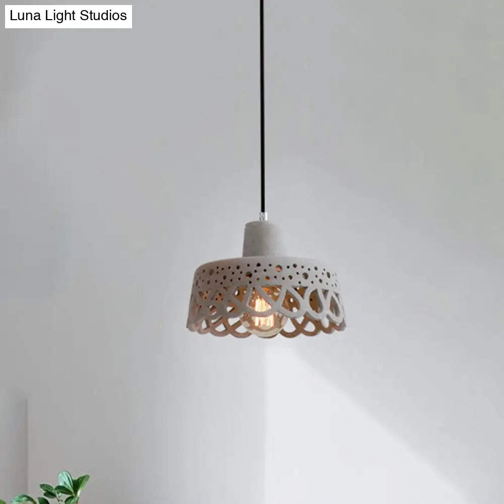 Nordic Style Etched Pendant Lighting: Concrete 1-Light Grey/White/Yellow with Geometric/Bell/Flared Shade