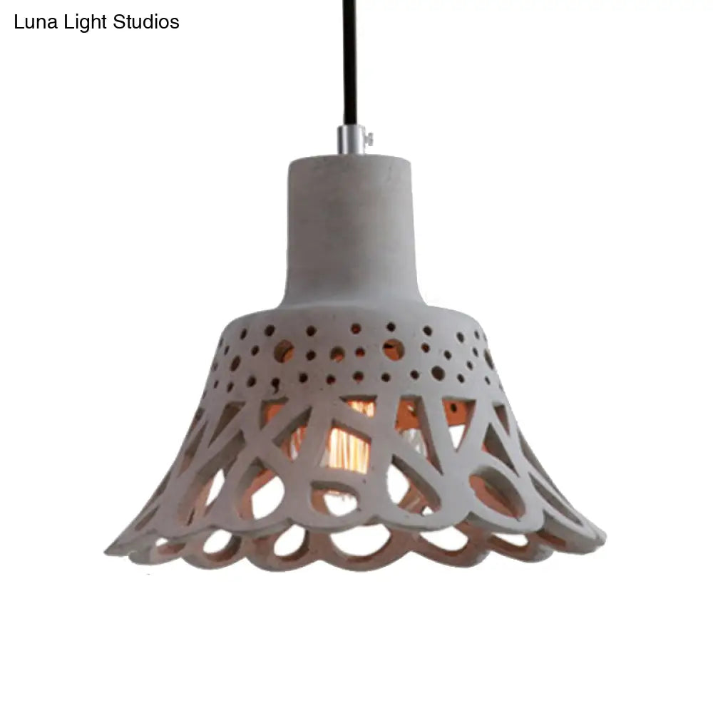 Nordic Style Etched Pendant Lighting: Concrete 1-Light Grey/White/Yellow with Geometric/Bell/Flared Shade