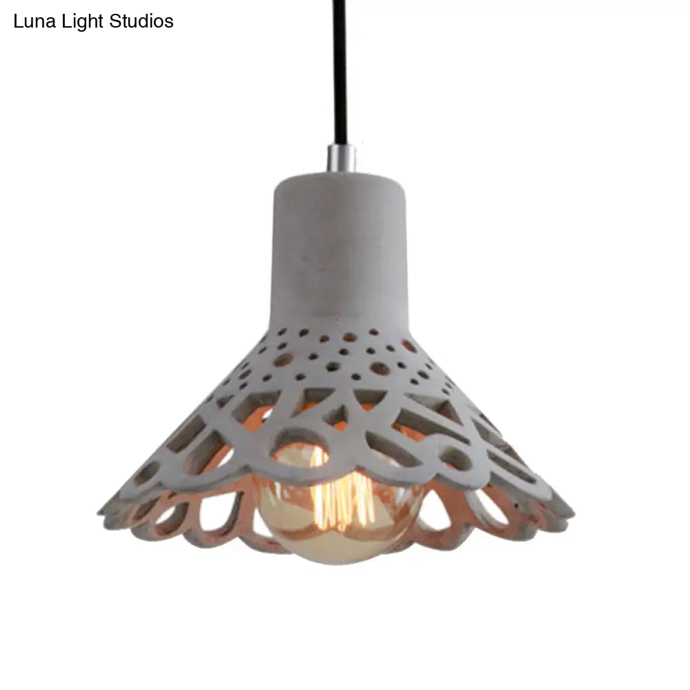 Nordic Style Etched Pendant Lighting: Concrete 1-Light Grey/White/Yellow with Geometric/Bell/Flared Shade