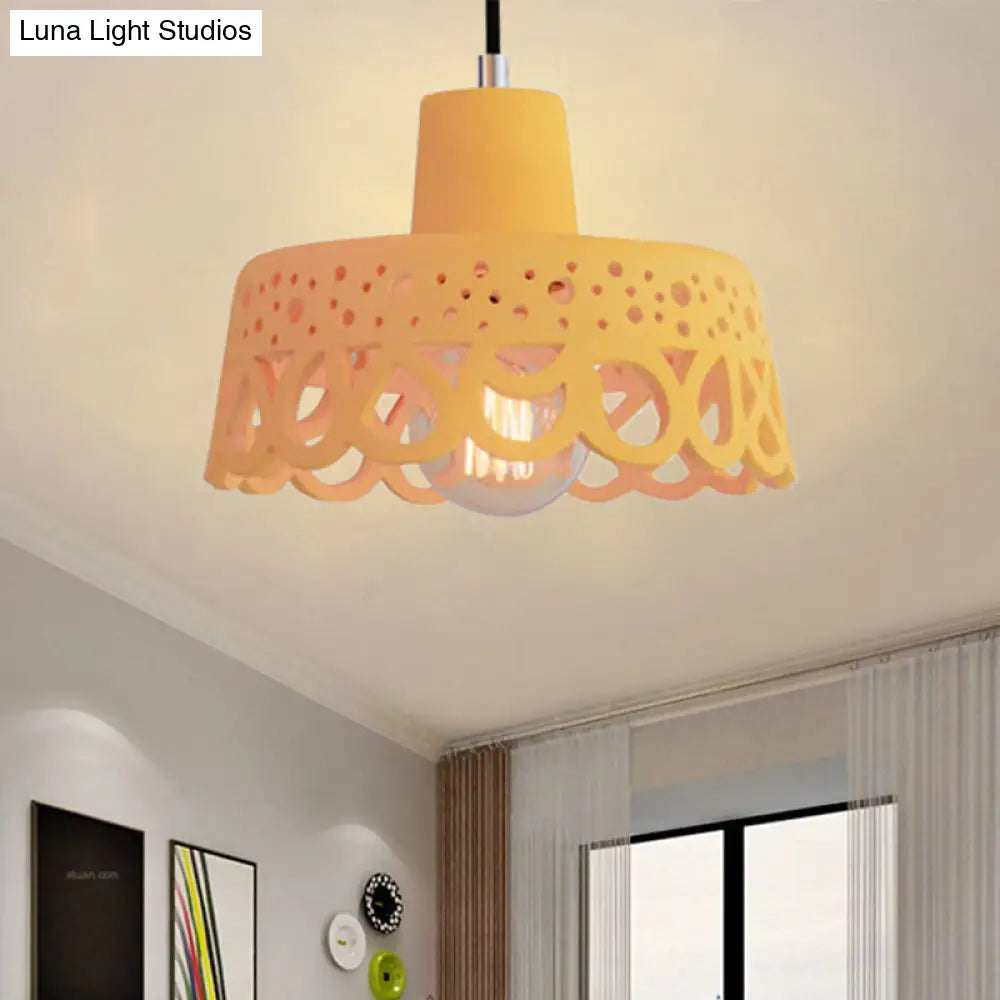 Nordic Style Etched Pendant Lighting: Concrete 1-Light Grey/White/Yellow with Geometric/Bell/Flared Shade