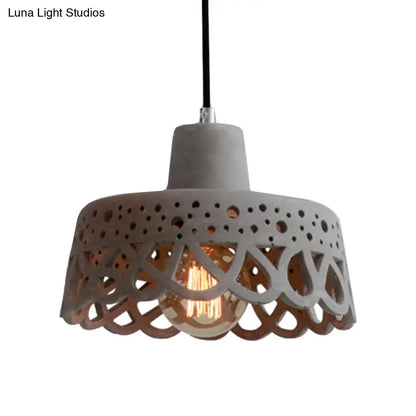 Nordic Style Etched Pendant Lighting: Concrete 1-Light Grey/White/Yellow with Geometric/Bell/Flared Shade