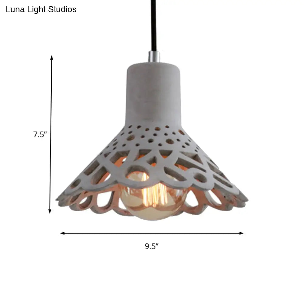 Nordic Style Etched Pendant Lighting: Concrete 1-Light Grey/White/Yellow with Geometric/Bell/Flared Shade