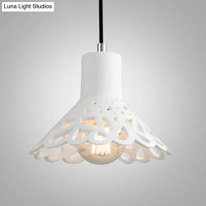 Nordic Style Etched Pendant Lighting: Concrete 1-Light Grey/White/Yellow with Geometric/Bell/Flared Shade