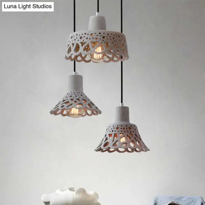 Nordic Style Etched Pendant Lighting: Concrete 1-Light Grey/White/Yellow with Geometric/Bell/Flared Shade