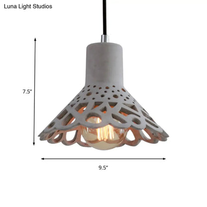 Nordic Style Etched Pendant Lighting: Concrete 1-Light Grey/White/Yellow with Geometric/Bell/Flared Shade