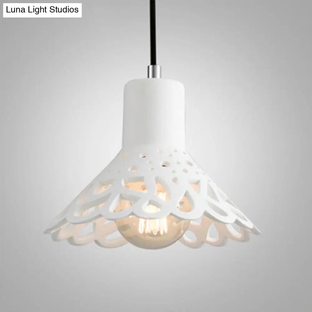 Nordic Style Etched Pendant Lighting: Concrete 1-Light Grey/White/Yellow with Geometric/Bell/Flared Shade