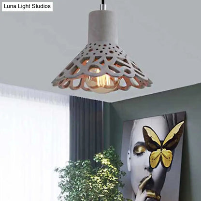 Nordic Style Etched Pendant Lighting: Concrete 1-Light Grey/White/Yellow with Geometric/Bell/Flared Shade