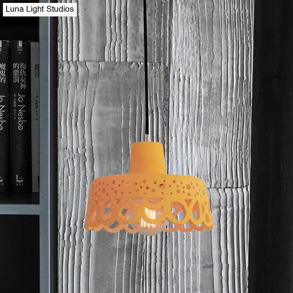 Nordic Style Etched Pendant Lighting: Concrete 1-Light Grey/White/Yellow with Geometric/Bell/Flared Shade