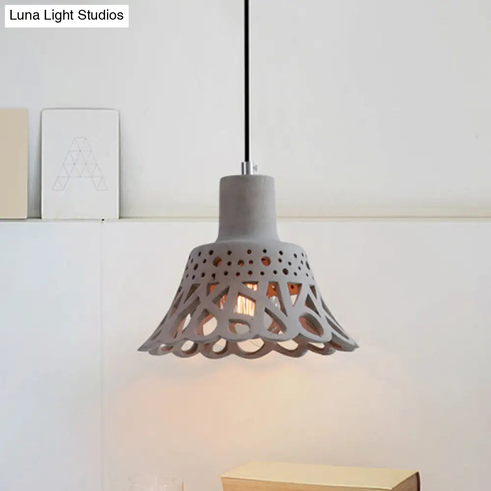 Nordic Style Etched Pendant Lighting: Concrete 1-Light Grey/White/Yellow with Geometric/Bell/Flared Shade