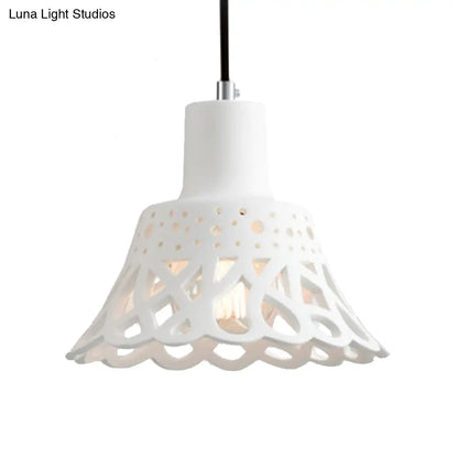 Nordic Style Etched Pendant Lighting: Concrete 1-Light Grey/White/Yellow with Geometric/Bell/Flared Shade