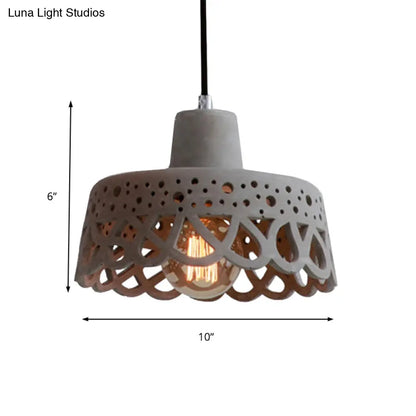 Nordic Style Etched Pendant Lighting: Concrete 1-Light Grey/White/Yellow with Geometric/Bell/Flared Shade