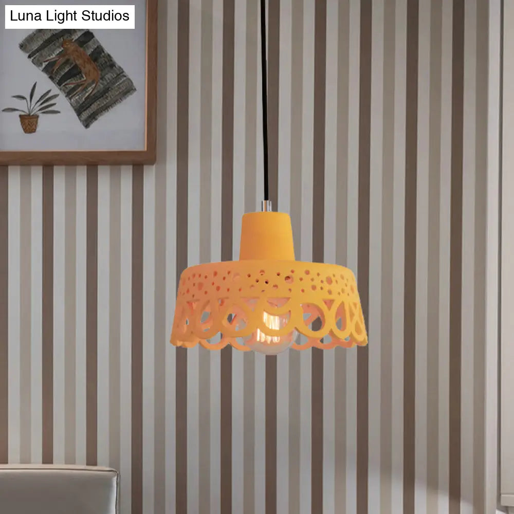 Nordic Style Etched Pendant Lighting: Concrete 1-Light Grey/White/Yellow with Geometric/Bell/Flared Shade